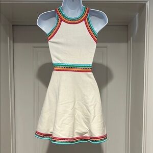 Milly Minis White Sleeveless Dress with Colorful Trim